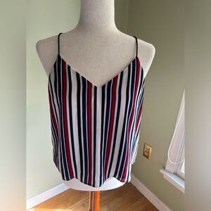 Aqua size M striped cami tank top. Skinny strap;red/white/blue. Vneck front/back